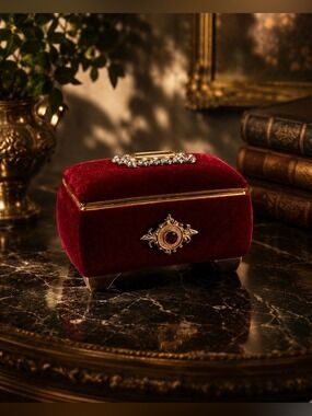 VINTAGE Elegant Red Velvet Music 🎶 Jewelry Ring Box ‘Love Story’ Mint Condition